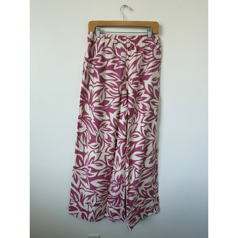 G & D Women's Wide-Leg Floral Pants – Pink & White – Size Large - Picture 5 of 6